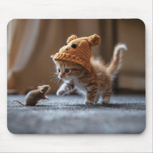 Kitten playing with a small mouse pad