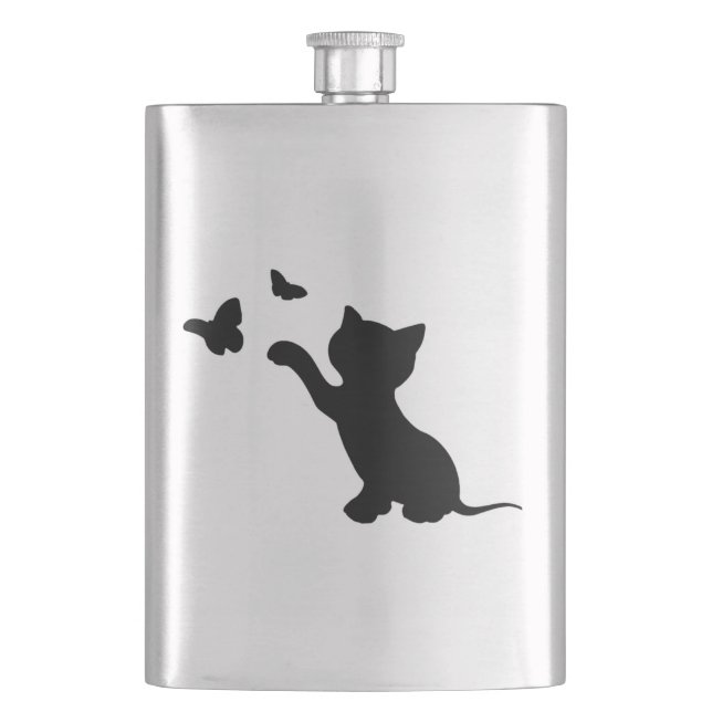 KITTEN PLAYING WITH BUTTERFLIES HIP FLASK (Front)