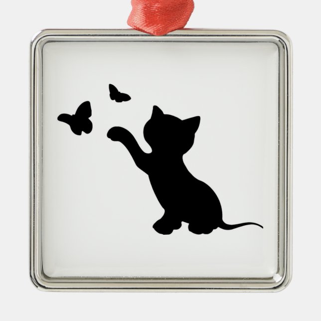KITTEN PLAYING WITH BUTTERFLIES METAL TREE DECORATION (Front)
