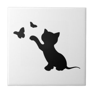 KITTEN PLAYING WITH BUTTERFLIES TILE