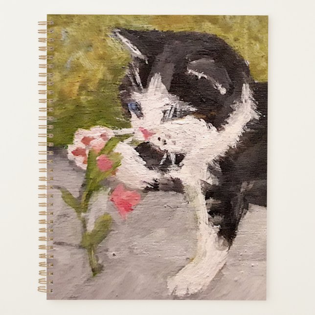 Kitten Playing with Pink Flower Planner (Front)