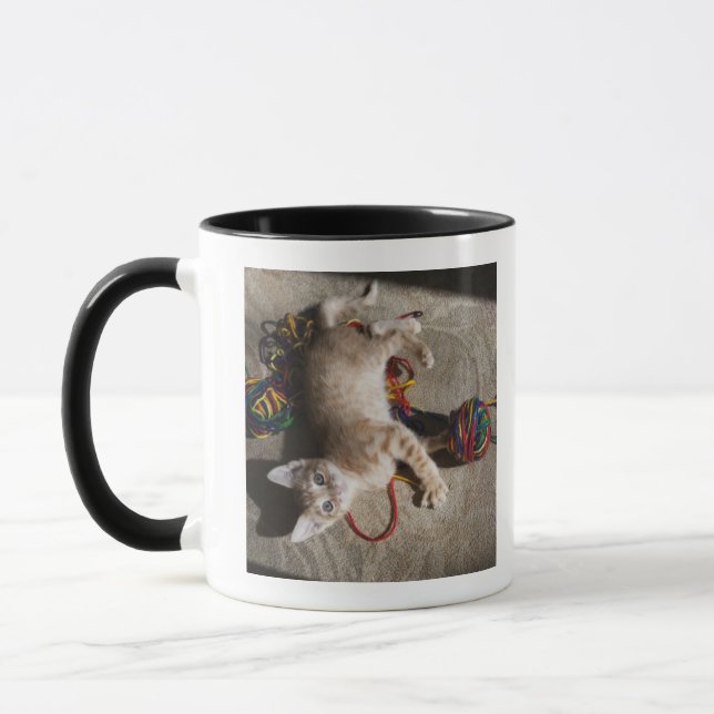 Kitten Playing With Yarn Mug (Left)