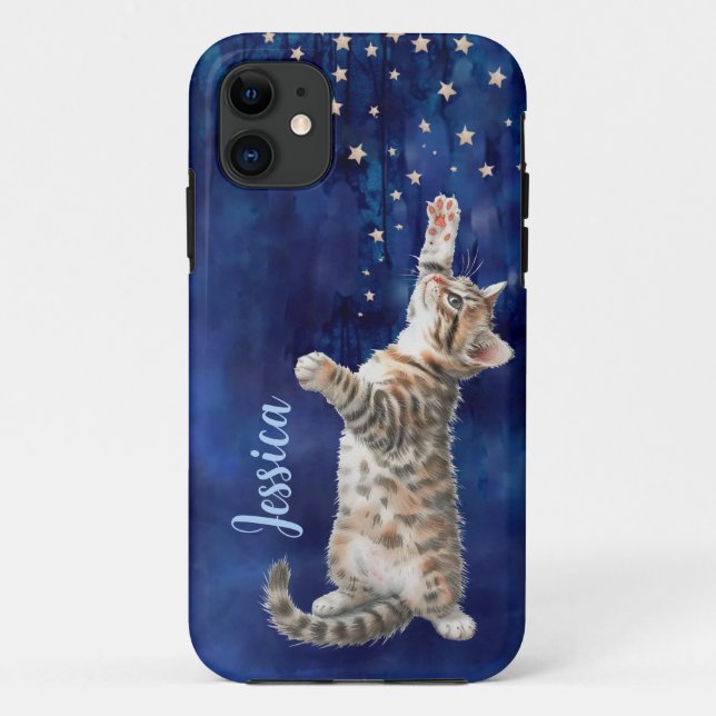 Kitten Reaching for Stars Personalised iPhone Case (Back)