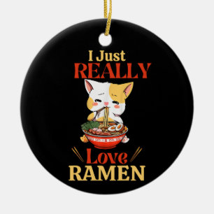 Kitten Really Loves Ramen Ceramic Tree Decoration