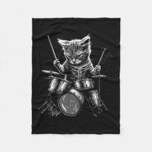 Kitten Rock Band Drummer Cat Playing Drums  Fleece Blanket