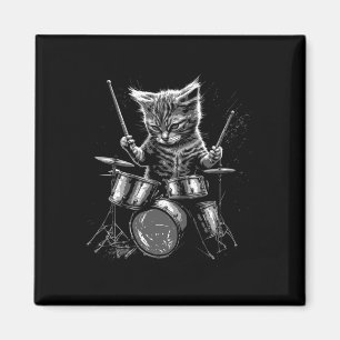 Kitten Rock Band Drummer Cat Playing Drums  Magnet
