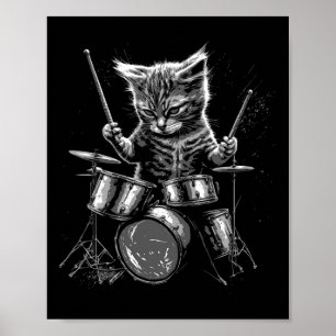 Kitten Rock Band Drummer Cat Playing Drums  Poster