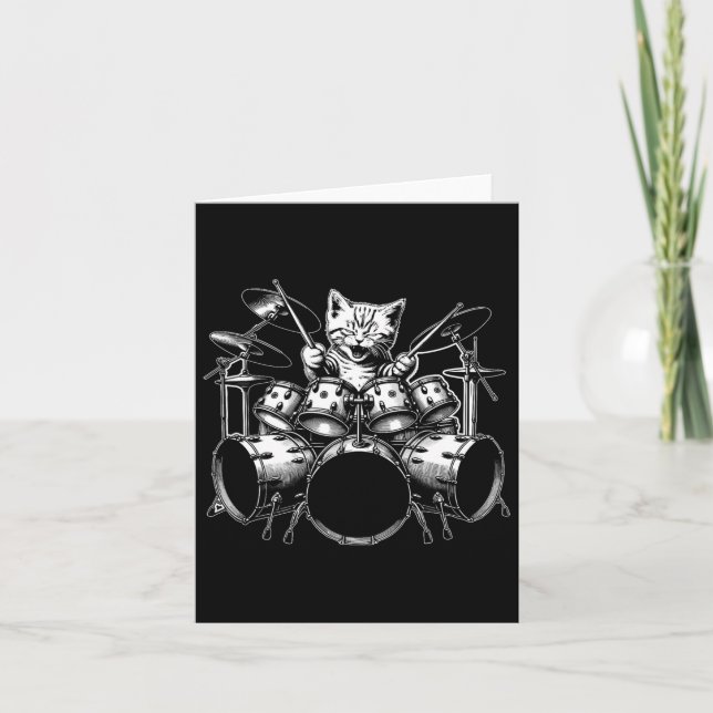 Kitten Rock Band Funny Kitty Drummer Cat Playing D Card (Front)