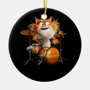 Kitten Rock Band Funny Kitty Drummer Cat Playing D Ceramic Tree Decoration
