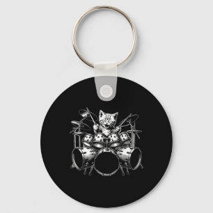 Kitten Rock Band Funny Kitty Drummer Cat Playing D Key Ring