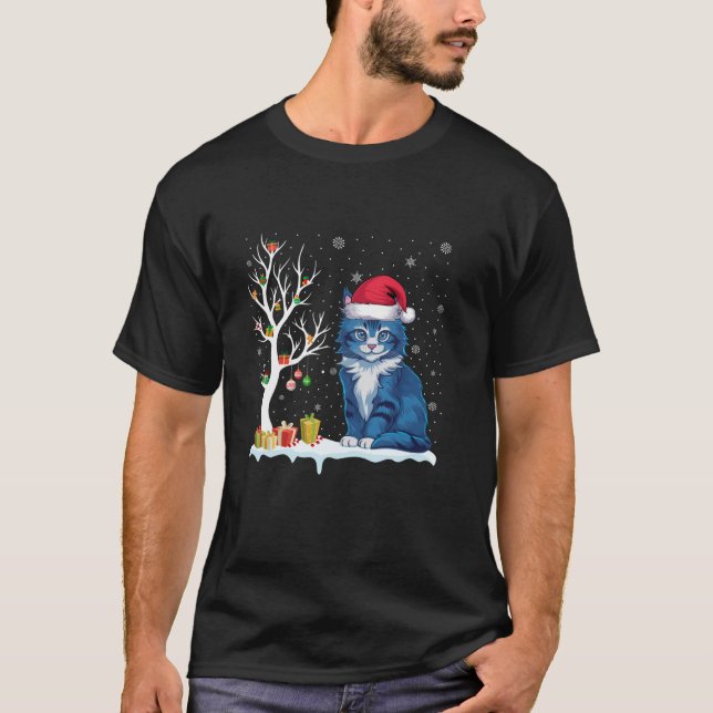 Kitten Santa Hat Festive Tree Light Christmas Paja T-Shirt (Front)