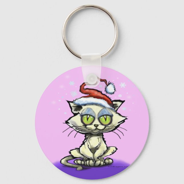 Kitten Santa Hat Key Ring (Front)