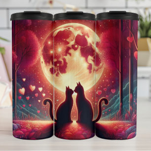 Kitten Silhouette Moonlight Valentine Thermal Tumbler