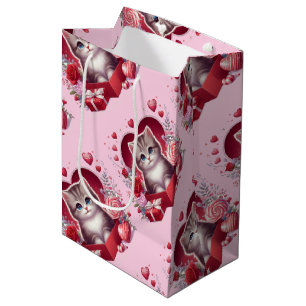 Kitten Sitting in Box With Flowers and Gifts Medium Gift Bag