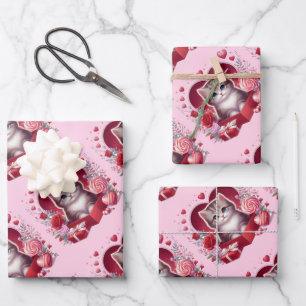 Kitten Sitting in Box With Flowers and Gifts  Wrapping Paper Sheet