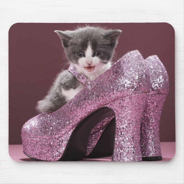 Kitten sitting in glitter shoes mouse pad (Front)