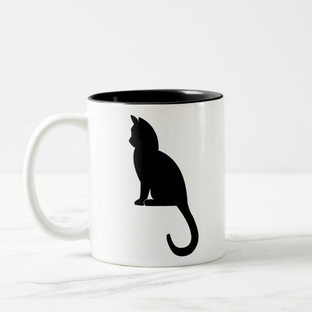 Kitten Sitting Silhouette Cat Black Two-Tone Coffee Mug (Left)