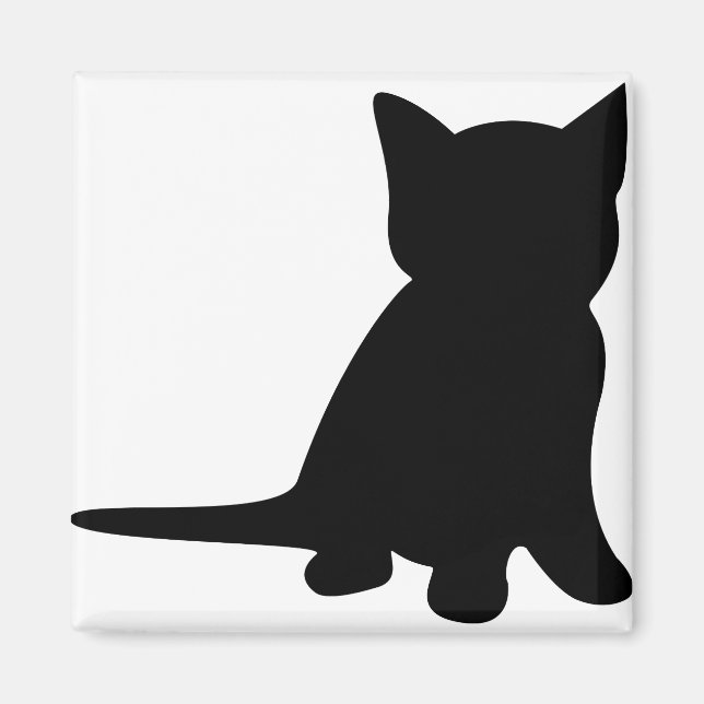 Kitten Sitting Silhouette Cat Black White Magnet (Front)