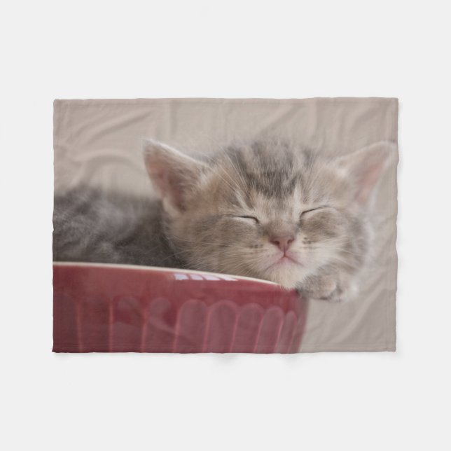 Kitten Sleeping In A Bowl Fleece Blanket (Front (Horizontal))