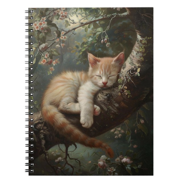 Kitten Sleeping in a Tree Vintage Notebook (Front)