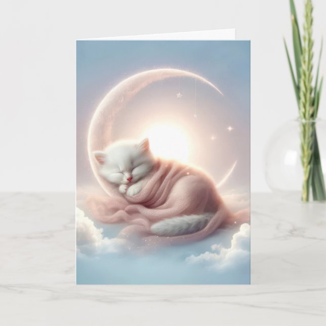 Kitten Sleeping On a Crescent Moon Card (Front)