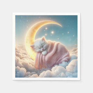 Kitten Sleeping On a Crescent Moon Napkin