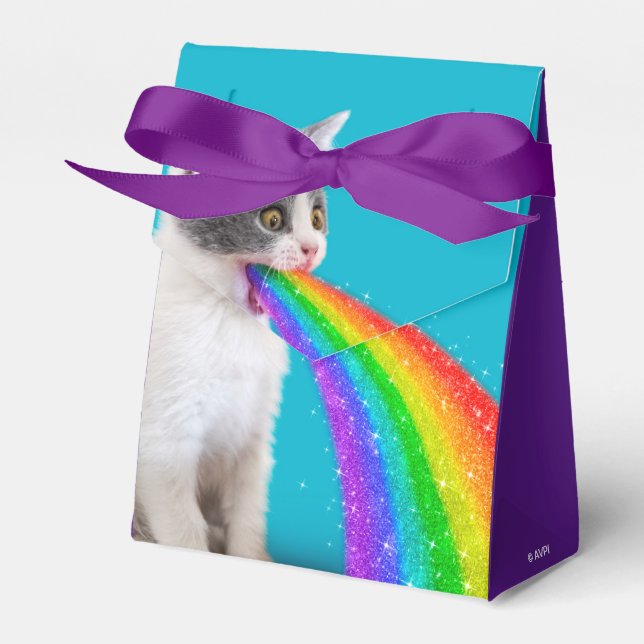 Kitten Spits Up Rainbow Favour Box (Front Side)