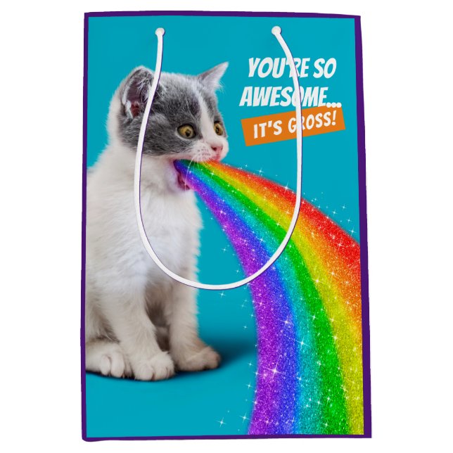 Kitten Spits Up Rainbow Medium Gift Bag (Front)