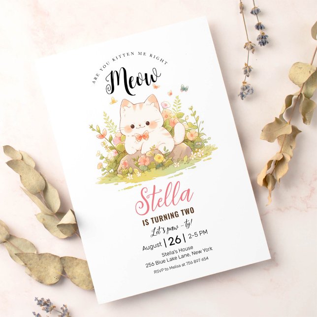 Kitten tabby white Kitty Cat Birthday Invitation  (Creator Uploaded)