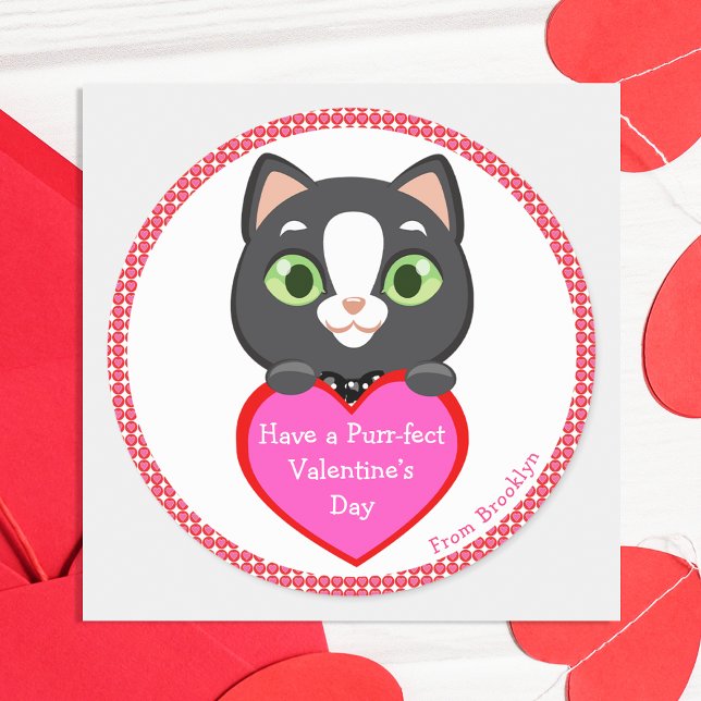 Kitten Valentine's Day Classic Round Sticker (Creator Uploaded)
