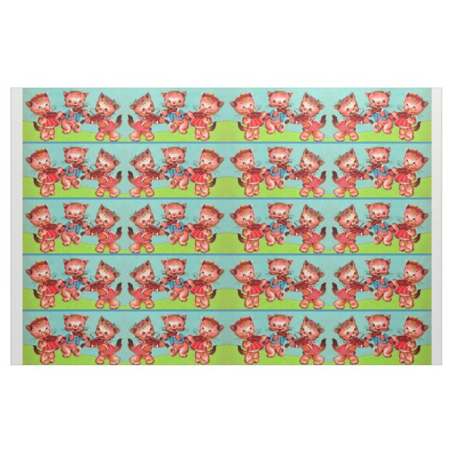 kitten violinists trio print fabric (Yard)
