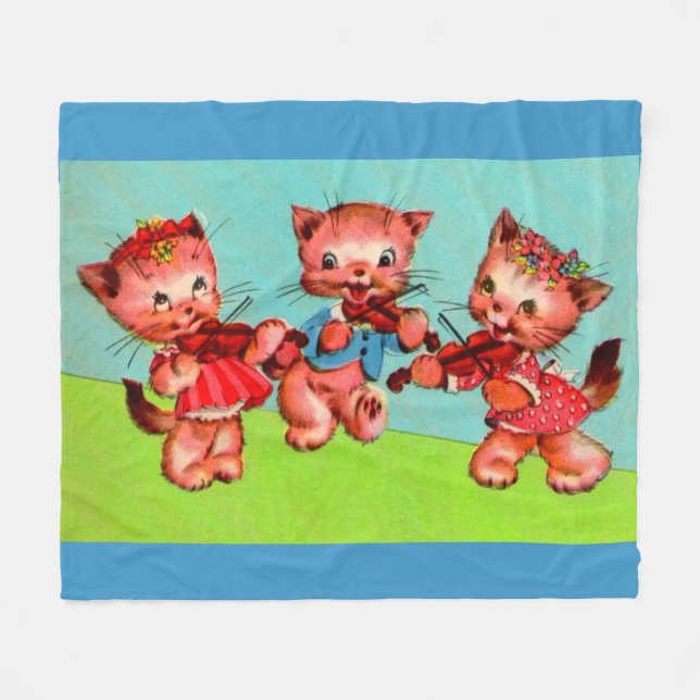 kitten violinists trio print fleece blanket (Front (Horizontal))