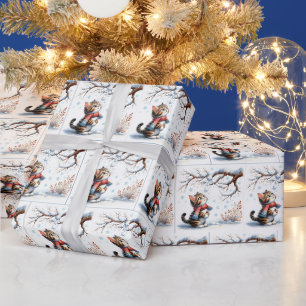 Kitten Watching Falling Snow from Branch Wrapping Paper