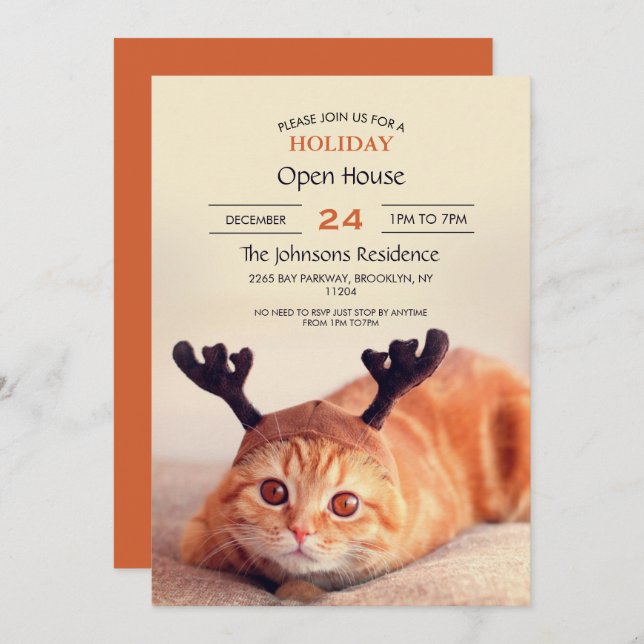 kitten wearing a Christmas reindeer hat         Invitation (Front/Back)