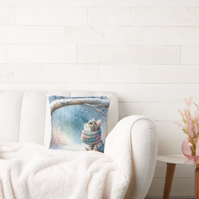 Kitten Wearing a Winter Scarf Cushion (Couch)