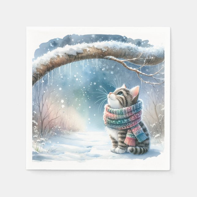 Kitten Wearing a Winter Scarf Napkin (Front)