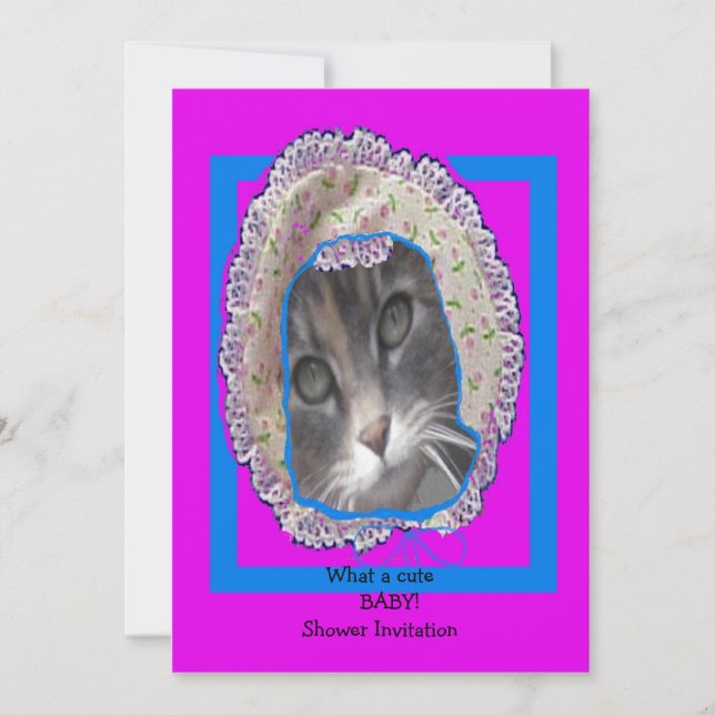 Kitten wearing bonnet baby shower invitation (Front)