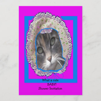 Kitten wearing bonnet baby shower invitation