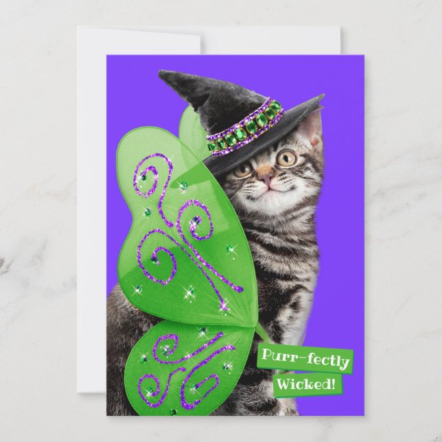 Kitten Witch Fairy Invitation (Front)