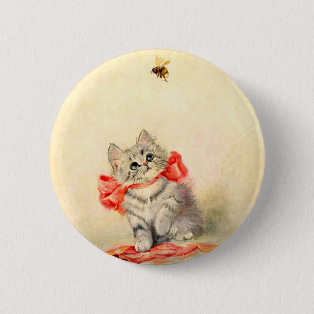 Kitten with a Red Ribbon 6 Cm Round Badge (Front)