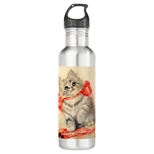 Kitten with a Red Ribbon 710 Ml Water Bottle (Front)