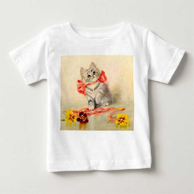 Kitten with a Red Ribbon Baby T-Shirt (Front)