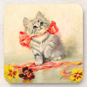Kitten with a Red Ribbon Coaster
