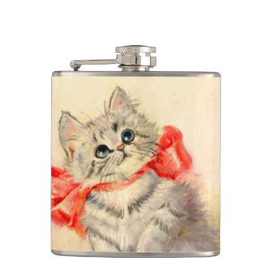 Kitten with a Red Ribbon Hip Flask
