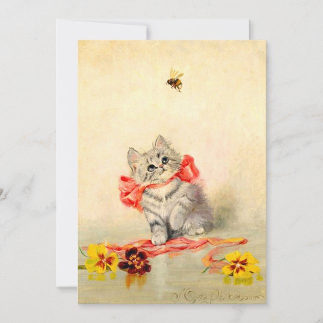 Kitten with a Red Ribbon Invitation (Front)