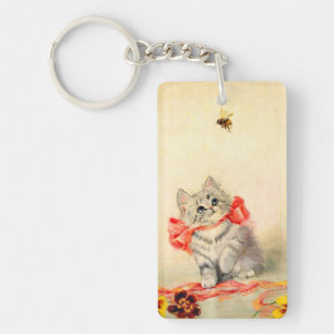 Kitten with a Red Ribbon Key Ring