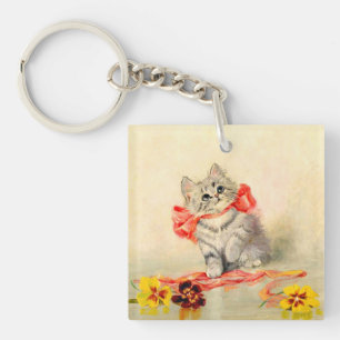 Kitten with a Red Ribbon Key Ring