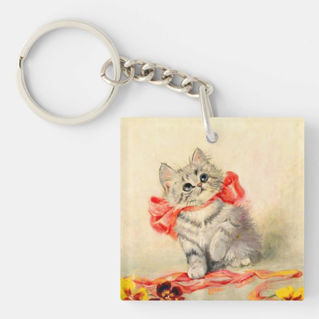 Kitten with a Red Ribbon Key Ring (Front)