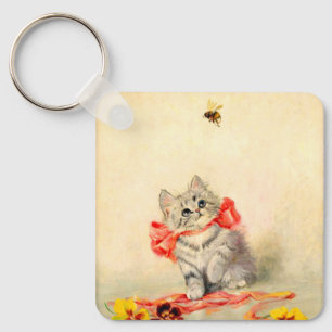 Kitten with a Red Ribbon Key Ring
