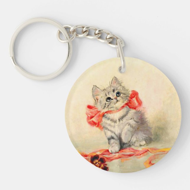 Kitten with a Red Ribbon Key Ring (Front)